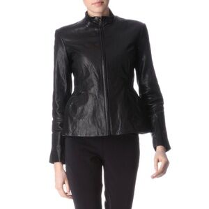 Theyskens' Theory Jabari Nurin Hourglass Leather Jacket in Black Size 2 - $995